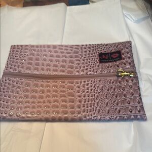 MJ Crocodile Embossed Clutch in Purple